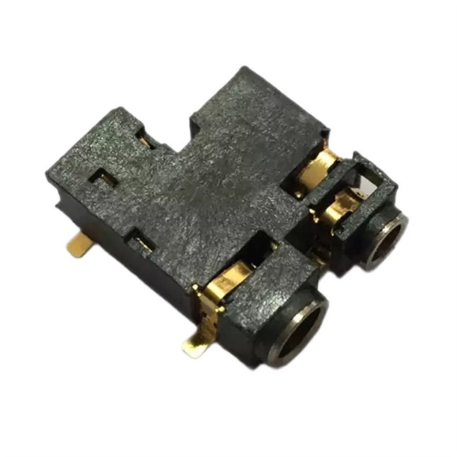 Top view of the dual-port mono and stereo audio sockets on Motorola 0980683Z03.