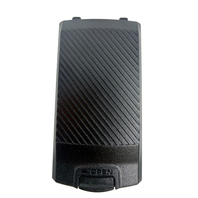 Front outer profile view of the black plastic Hytera HYT-11530000000274 TC-320 thick battery door cover.
