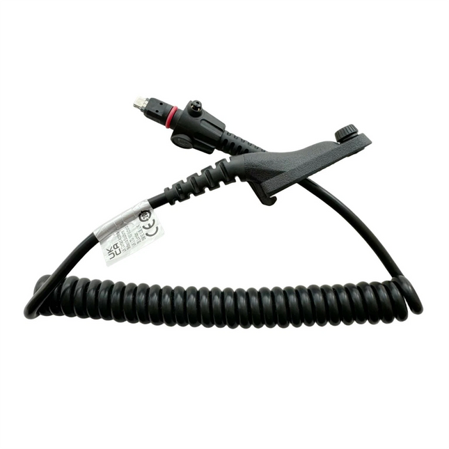 Side profile view showing the flexible coiled cord assembly of the Motorola 3075336B17 kit.