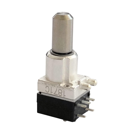Front view of the genuine Motorola 4015186H02 volume switch potentiometer with solder pins.