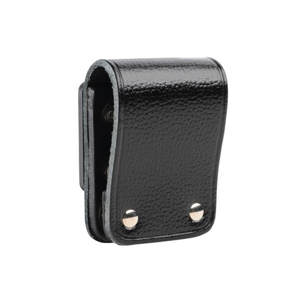 Side profile view showing top-grain hard leather construction on the Motorola AAM22X502 carry case.