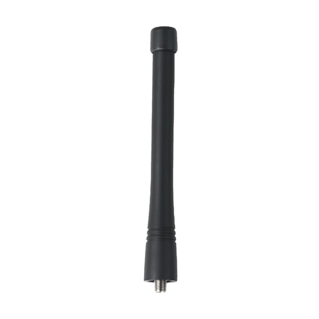 Front view of the Hytera AN0143H08 14cm VHF stubby helical antenna with SMA connector.