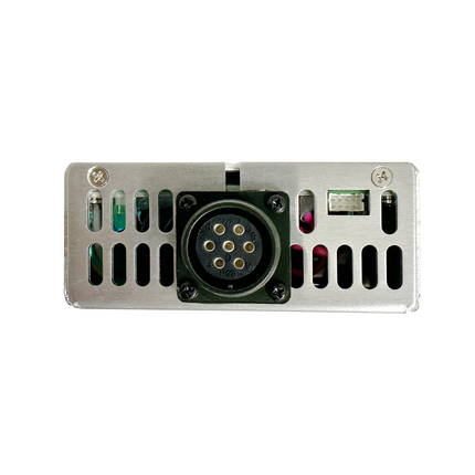 Front profile view of the Hytera PS21001 600W external power supply showing the durable infrastructure cabinet chassis.