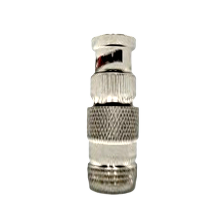 Studio profile view of the 50-ohm Atlantic Radio N Female to BNC Male antenna line adapter plug.