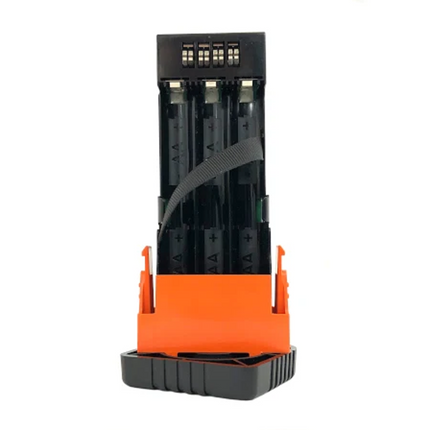 Front view of the BK Technologies BKR0120-MAG 12-AA battery magazine insert and carrying holster.