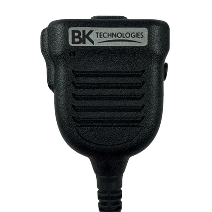 Front view of the BK Technologies BKR0210 compact IP68 remote speaker microphone with emergency button.
