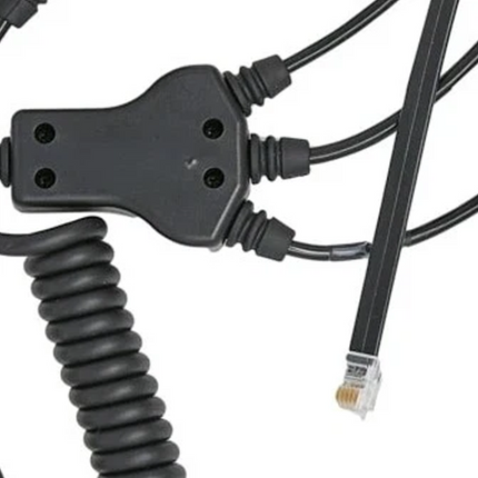 Close-up detail of the heavy-duty radio side connector plug on the BK Technologies BKR0702 cable.