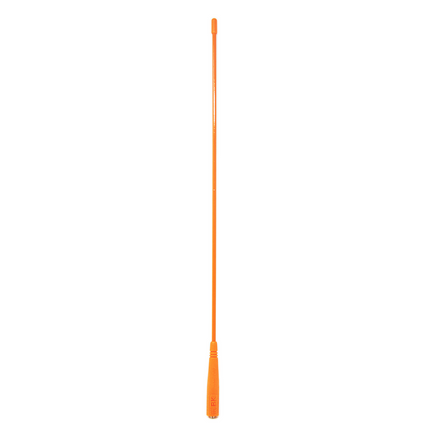 Front view of the high visibility orange BK Technologies BKR0813 VHF whip antenna with its threaded SMA base.