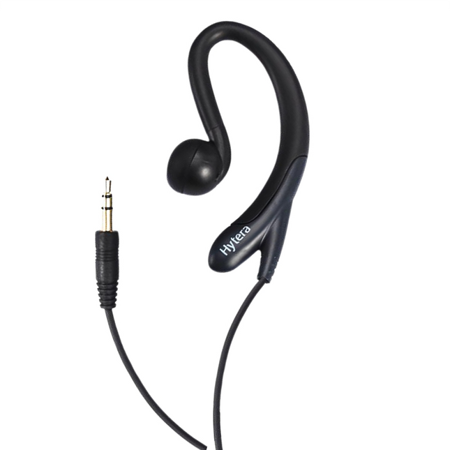 Close-up detail of the 3.5mm audio jack and detachable silicone ear cushion on the Hytera EH-01.