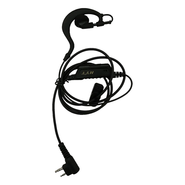 Full view of the Hytera EHM04-A conventional C-style earpiece with in-line PTT and 2-pin connector.