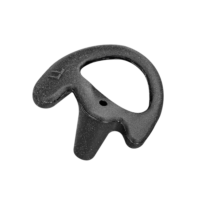 Atlantic Radio ATL-EMB black molded ear tips shown in small medium and large sizes.