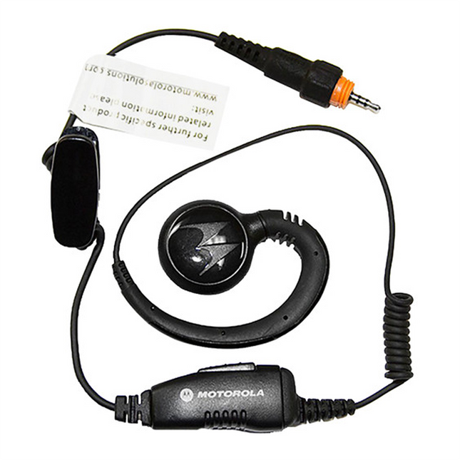 Close-up of the in-line Push-To-Talk button and microphone module on the Motorola HKLN4529.