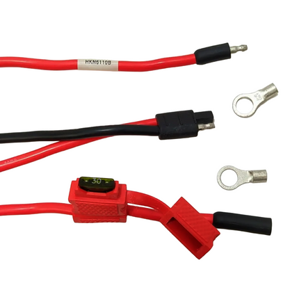 Side profile view showing the heavy-gauge insulated copper wiring of the Motorola HKN6110B cable.