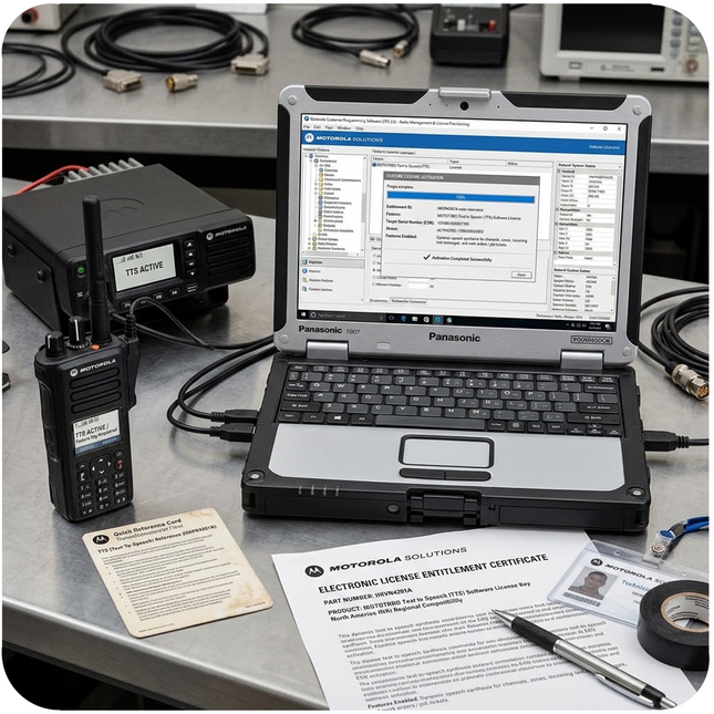 Motorola HKVN4281A MOTOTRBO Text to Speech software feature electronic license key certificate.