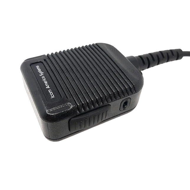 Side profile showing the 3.5mm listen-only earpiece accessory jack and PTT switch on the HM-HD7I7WP.