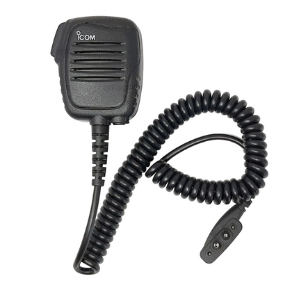 Close-up view of the 3.5mm discrete listen-only earphone jack location on the Icom HM159LA chassis side.