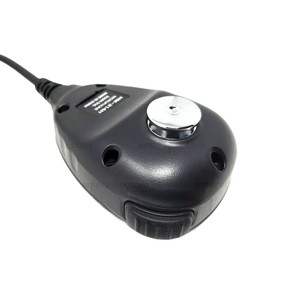 Back view of the Icom HM214H IPX8 waterproof hand microphone for marine fixed mount radios.