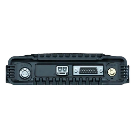 Rear view of the Hytera HM652 mobile radio chassis emphasizing its space-saving installation footprint.
