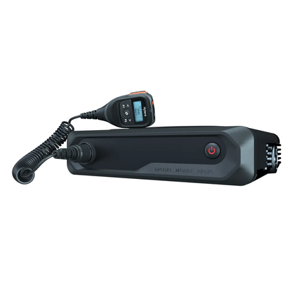 Hytera HM652 DMR Digital Mobile Radio chassis shown alongside the SM25A1 handheld control head microphone.