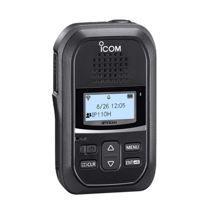 Icom IP110H wireless LAN radio displaying the rugged MBB-1 belt clip attachment point.