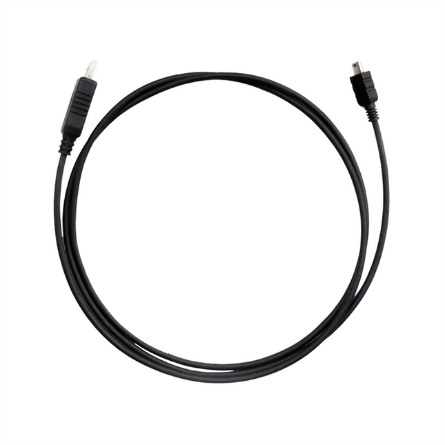 Front view of the black Hytera PC30 programming cable highlighting its USB Type A connector and specialized radio terminal plug.