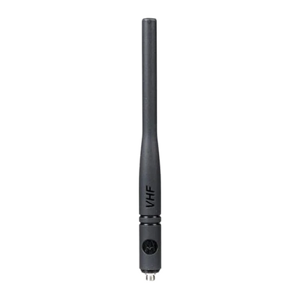 Front view of the Motorola PMAD4147A VHF wideband flexible whip antenna for MOTOTRBO radios.