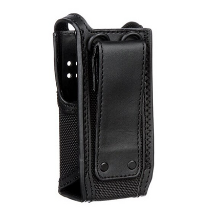Close-up detail of the 3-inch fixed belt loop and D-rings on the Motorola PMLN5845A case.