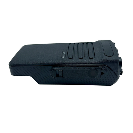 Side profile of the non-keypad Motorola PMLN7272A cover housing showing textured grip and push-to-talk button area.