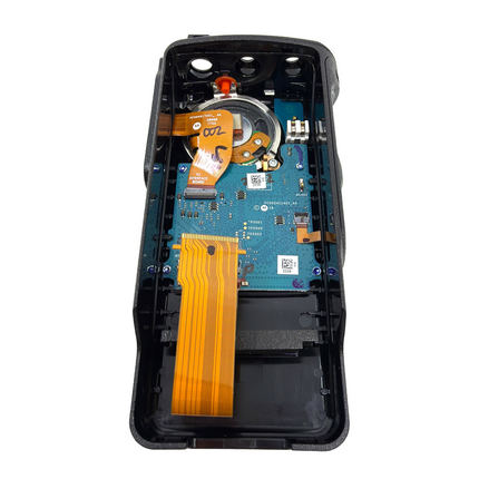 Internal view of the Motorola PMLN7323B front cover showing pre-installed loudspeaker and flex harness.