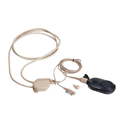 Front view of the Motorola PMLN7696A completely discreet wireless earpiece and neckloop kit.