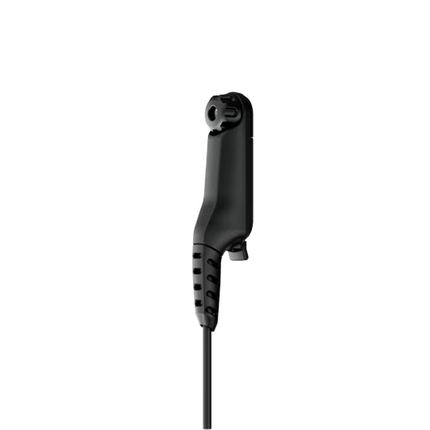 Detail view of the low-profile mini GCAI side connector interface of the genuine Motorola PMLN8342A earpiece kit.