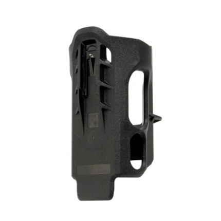 Side profile view of the Motorola PMLN8371A classic plastic carrier illustrating its sleek, lightweight, low-visibility duty belt architecture.