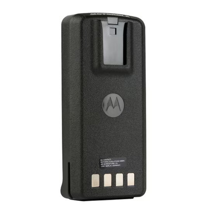 Front view of the Motorola PMNN4080B 2250mAh Li-Ion battery pack for CP series radios.