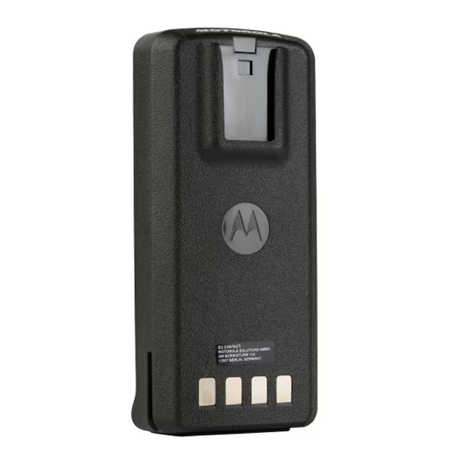 Front view of the Motorola PMNN4080B 2250mAh Li-Ion battery pack for CP series radios.