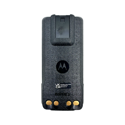 Front view of the Motorola PMNN4544A Two-Way Radio Battery for XPR7550e showing the rugged IP68 outer composite casing.
