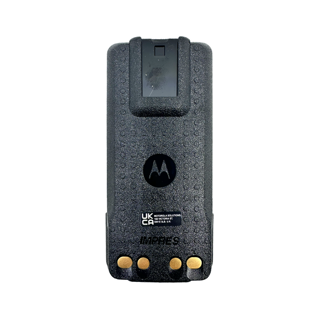 Front view of the Motorola PMNN4544A Two-Way Radio Battery for XPR7550e showing the rugged IP68 outer composite casing.