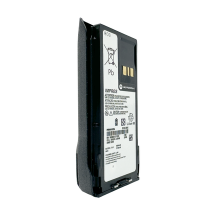 Side profile view highlighting the physical latching rail and rugged environmental seal of the Motorola PMNN4603A battery.