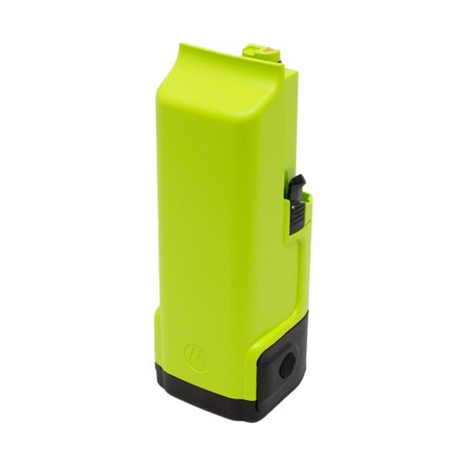 Motorola PMNN4891A APX HazLoc clamshell battery pack front view showing dual side latches.
