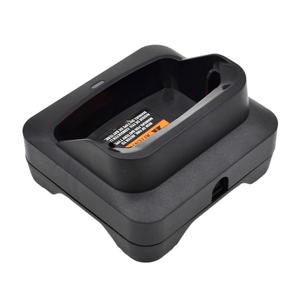 Rear perspective view of the Motorola PMPN4524A charger tray highlighting the direct DC power jack interface slot.