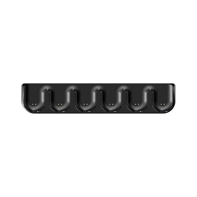 Top down view of the slim Motorola PMPN4660A 6-Pocket Multi-Unit Charger detailing the magnetic wearable badge docks.
