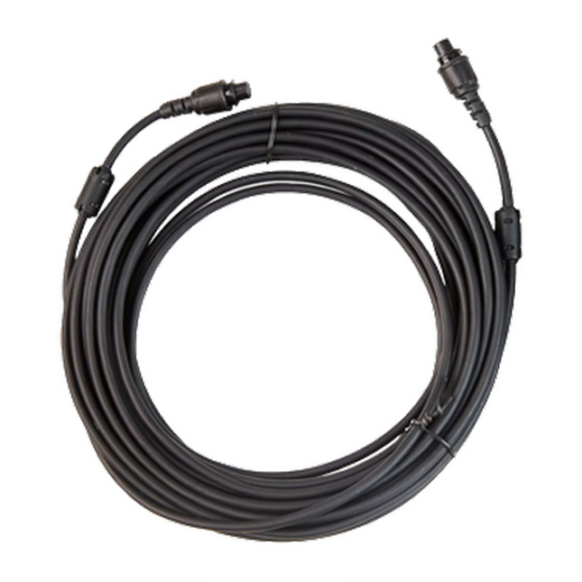 RCC33 Coiled black cable with connectors on a white background