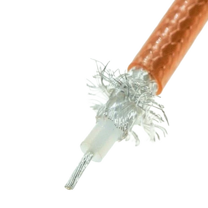 Cross-section diagram and layer breakdown of Purchase Radios RG400 double-shielded coax cable.