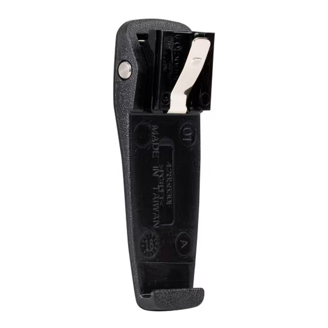 Back view of the Motorola RLN5644A belt clip showcasing the integrated friction snap locking mechanism.