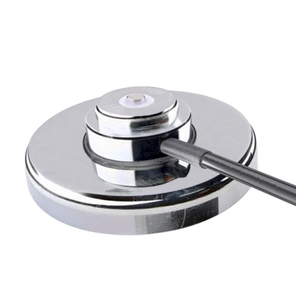 Side profile view showing the heavy-duty magnet on the Motorola RLN6097A antenna mount.