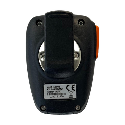 Rear view of the Hytera SM27W2 microphone showing the integrated heavy duty swivel mount belt clip.