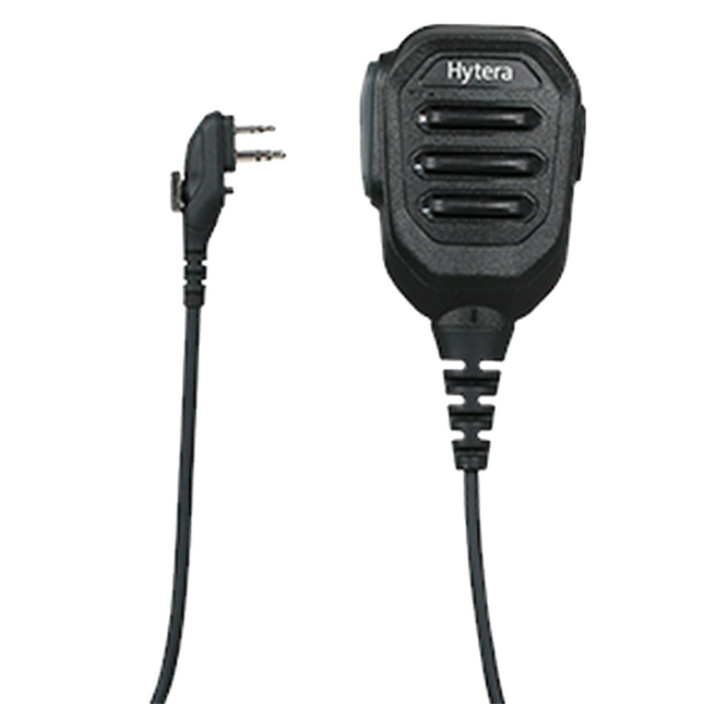 Front view of the compact Hytera SM50M1 remote speaker microphone showing the rugged speaker grille.
