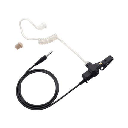 Close up look at the 2.5mm 2-conductor connection plug on the bottom lead of the Icom SP-26 listening accessory.