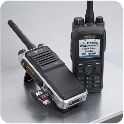 Hytera HM782 mobile radio menu screen showing active SW0073 audio recording feature.